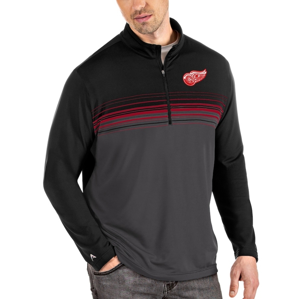 Detroit Red Wings Antigua Pace Quarter-Zip Pullover Top - Black